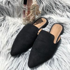 Black suede mules